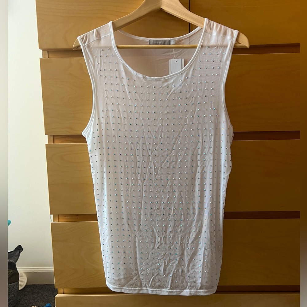 Sheer White Rhinestone Tank Top